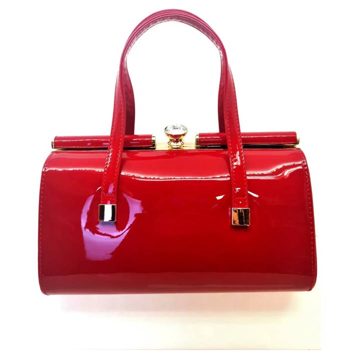 Superbia - Wholesale Top Handle Bag - Women's - Large Patent Diamond Detail Top Handle Handbag Clasp Opening