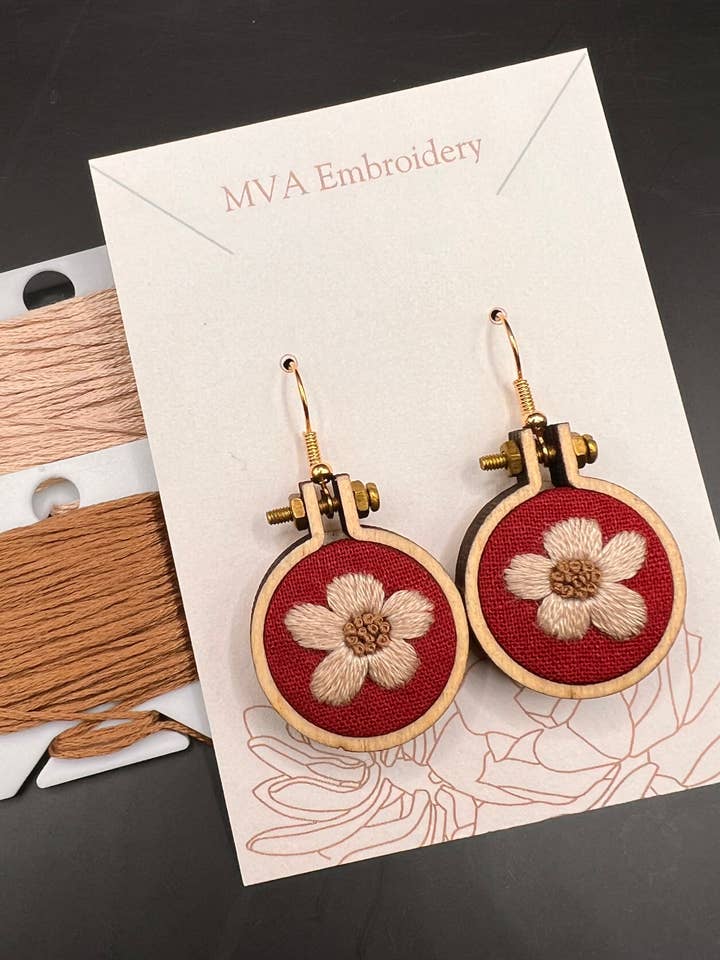 Hand Embroidered Red Floral Earrings for wholesale by MVA Embroidery