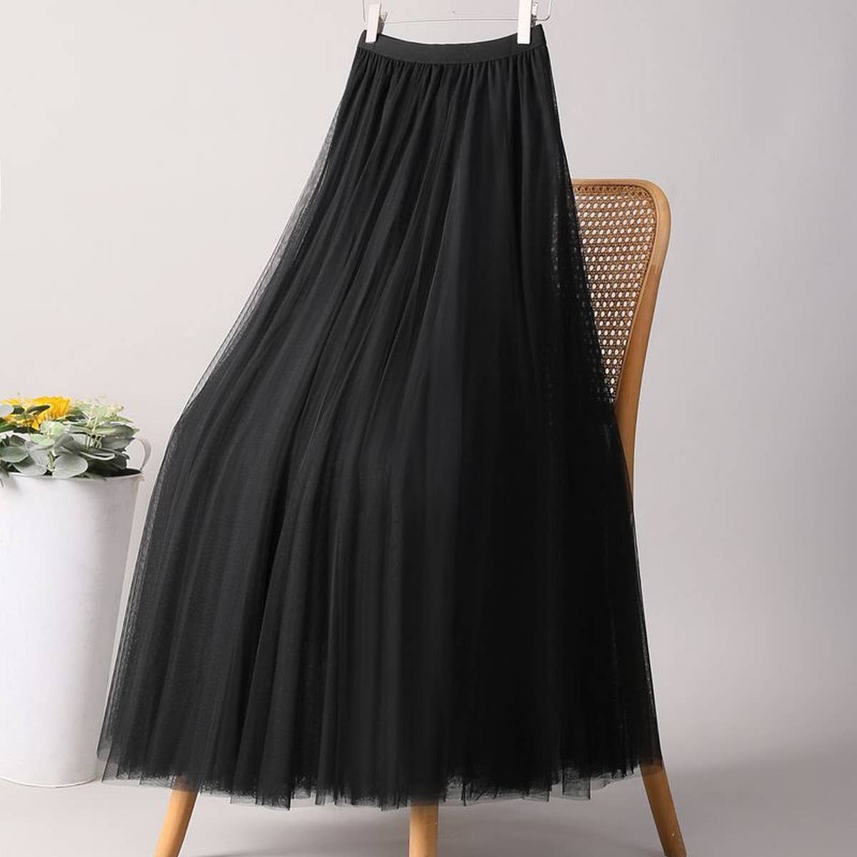 ACCITY - Wholesale Skirt - Women's - SOLID COLOR ELASTIC-WAIST MESH TULLE A-LINE SKIRT_CWBLS03729