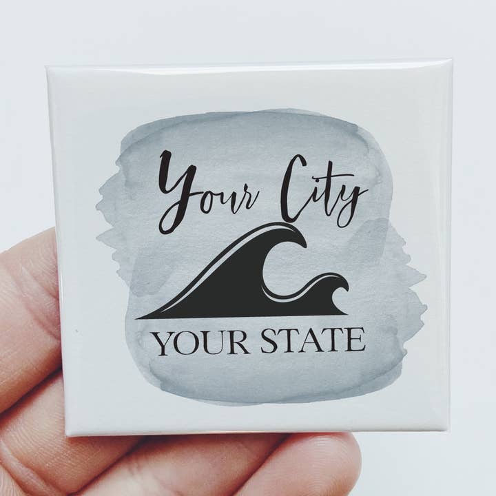 Custom Wave Ocean Magnet City & State Watercolor Outdoors for wholesale by Sassper Goods