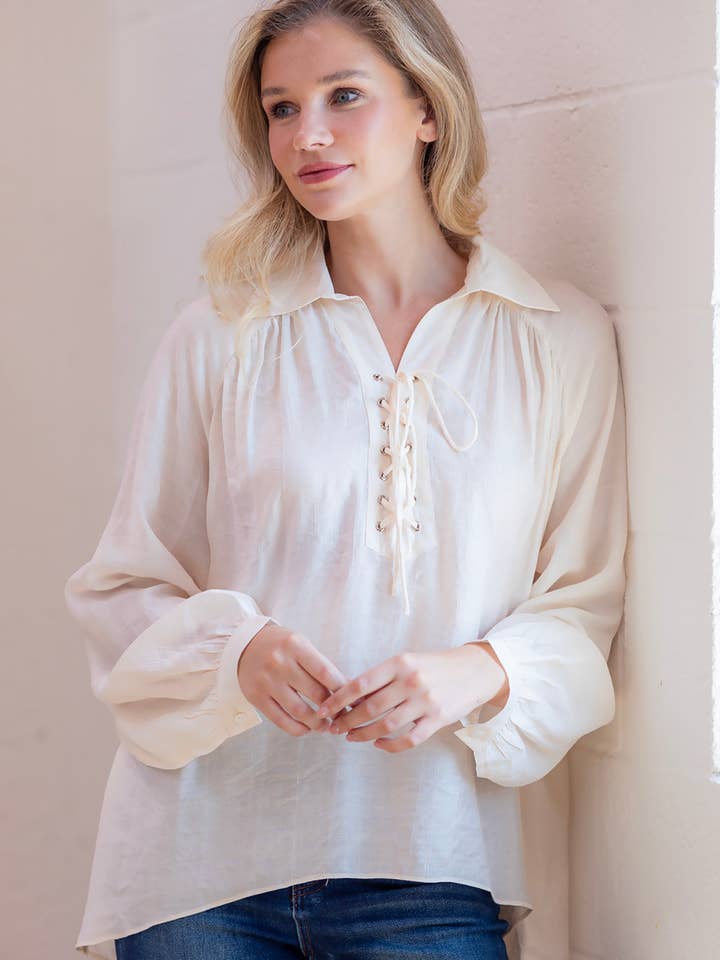 WT4198T-Relax fit langærmet blondedetaljer foran for engroshandel hos Taelynn