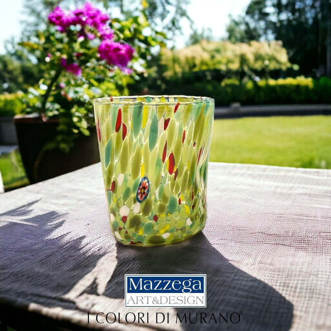 Mazzega Art & Design - Vente Verre/tasse - Verres Gobelets Colombina 350 ml en verre soufflé à la main avec murrine Murano - Les couleurs de Murano12