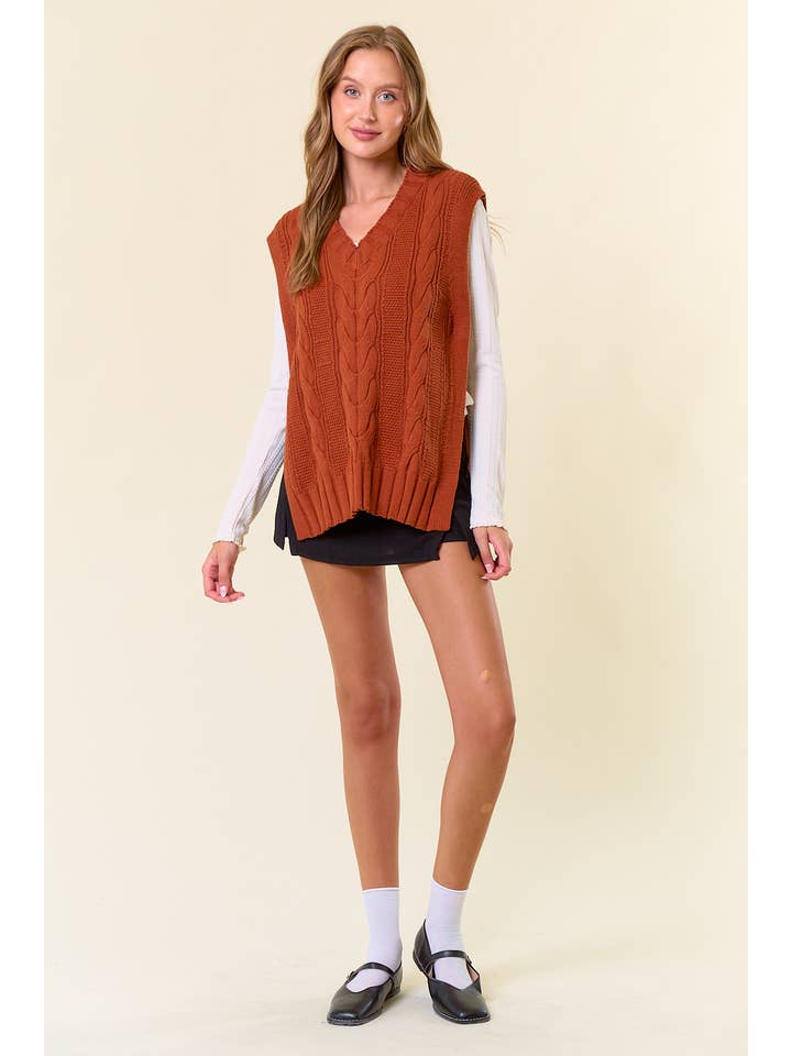 Doe and Rae - Venta al por mayor Chaleco de punto - Mujer - Chaleco tipo suéter con cuello en V y hombros descubiertos - 44620T4