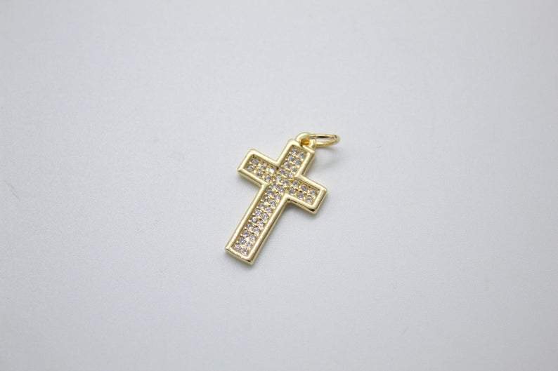 MIA Jewelry - Wholesale Individuele bedel/hanger - 18K goud gevuld kruis met CZ Cubic Zirconia Stone (A331)1