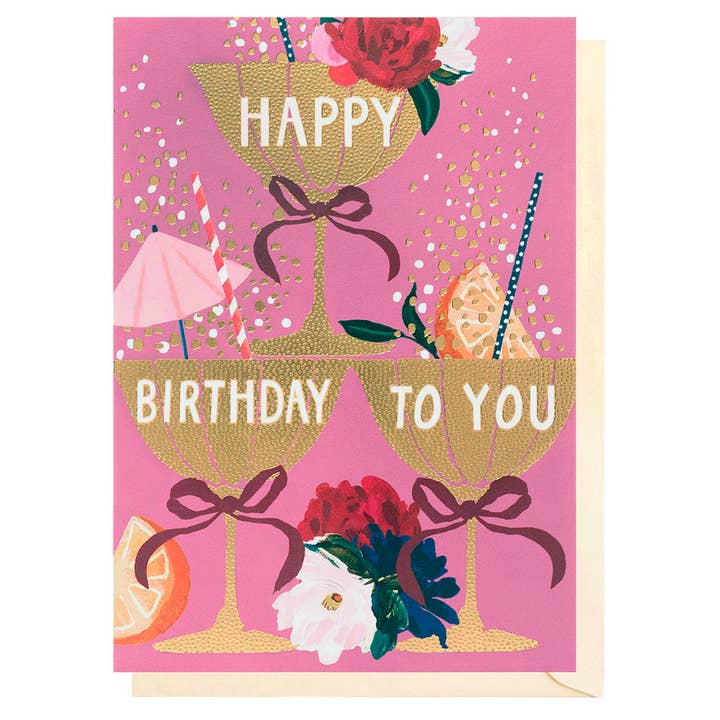 Happy Birthday Golden Cocktails | Female Birthday Card for wholesale by Louise Tiler