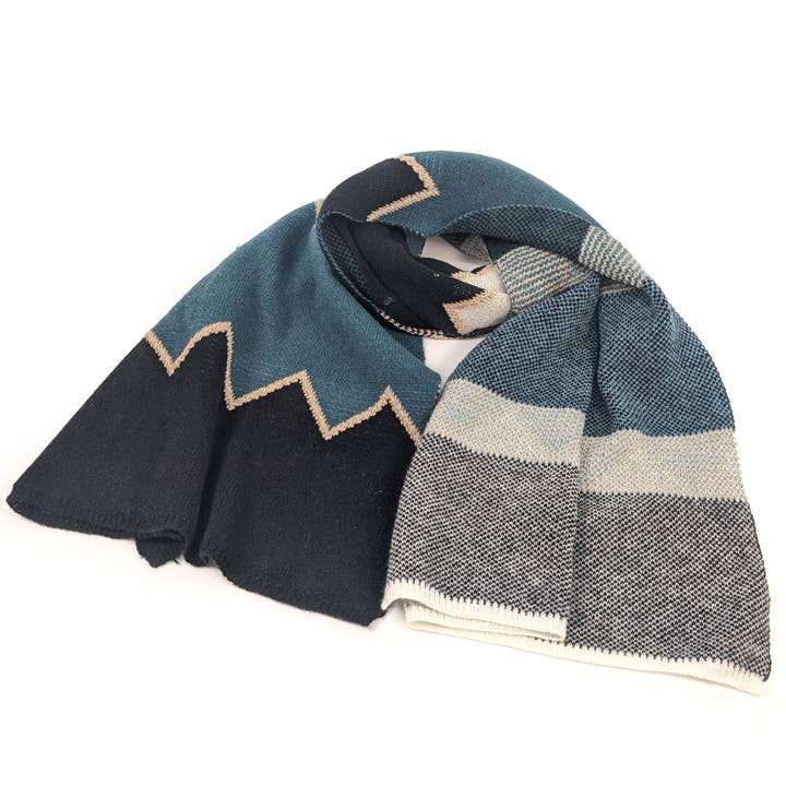 Black Ginger - Wholesale Scarf - Women's - Candi - Knitted ZigZag Scarf (55x180cm) - Blues4