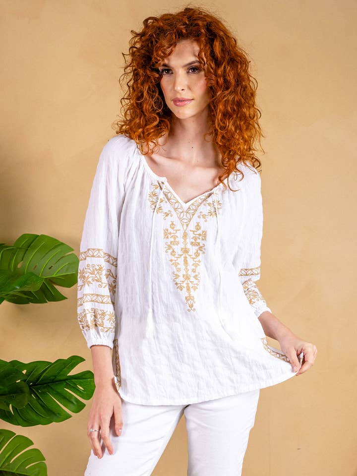 5010-MAT Getextureerde Geweven Geborduurde Boho Top voor wholesale door Paparazzi