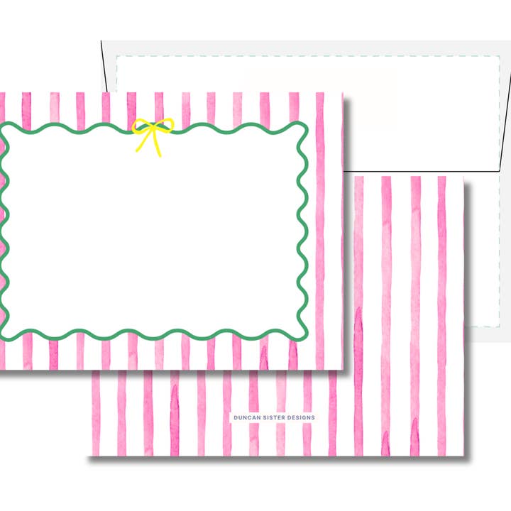 Spring Stripe Preppy Notecards – Set of 8, USA Made for wholesale by Duncan Sister Designs