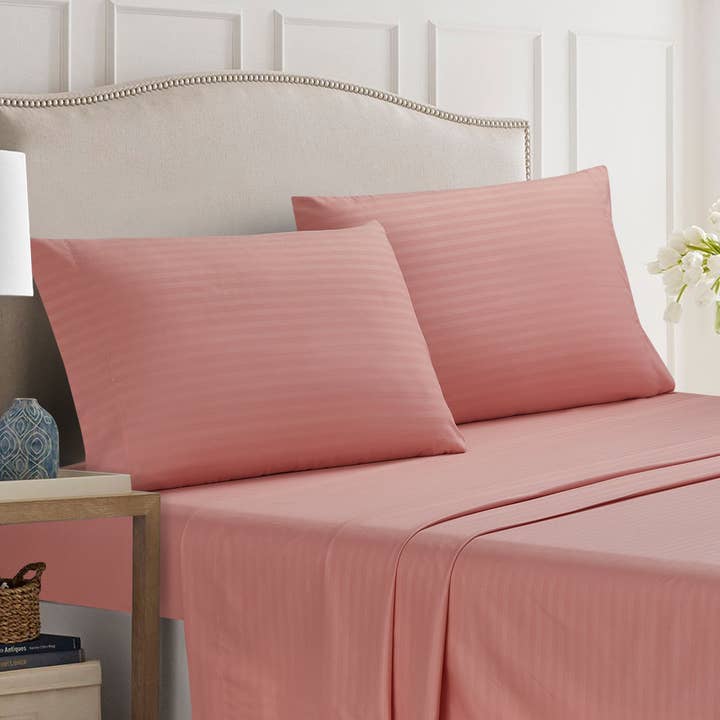 Juego de sábanas de 4 piezas con borde de rayas Dobby Thesis - Rose Smoke para venta al por mayor de Thesis