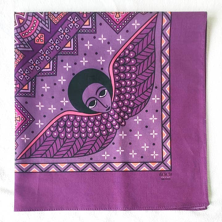 Deseta Design - Wholesale Bandana - Women's - Mystical Afro Angels Ethiopian-Inspired Bandana - Purple