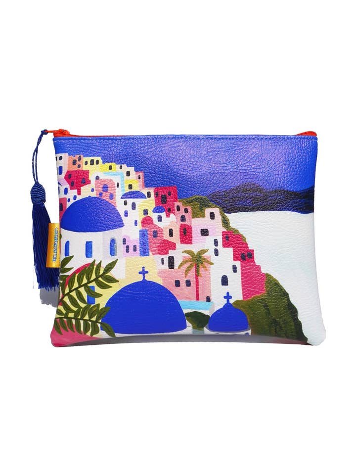 Borsa per trucchi in pelle vegana di Santorini per la vendita all'ingrosso da parte di Lousurfacepattern