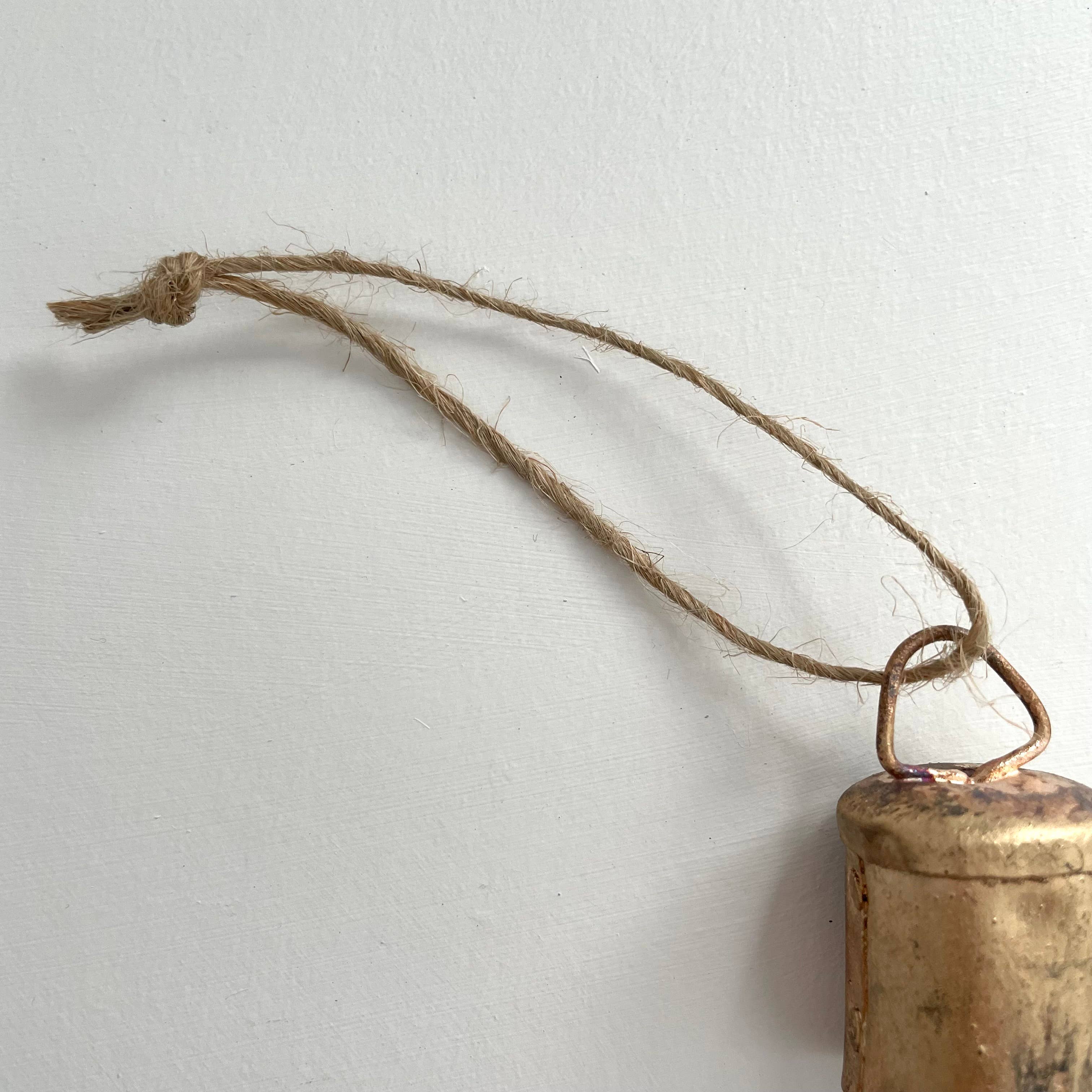 fort & field - Wholesale Ornament - 1 3/4" flat top tin brass bell rustic ornament jute twine4