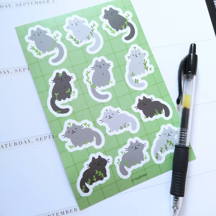 Plant Cats Sticker Sheet for wholesale by crowlines