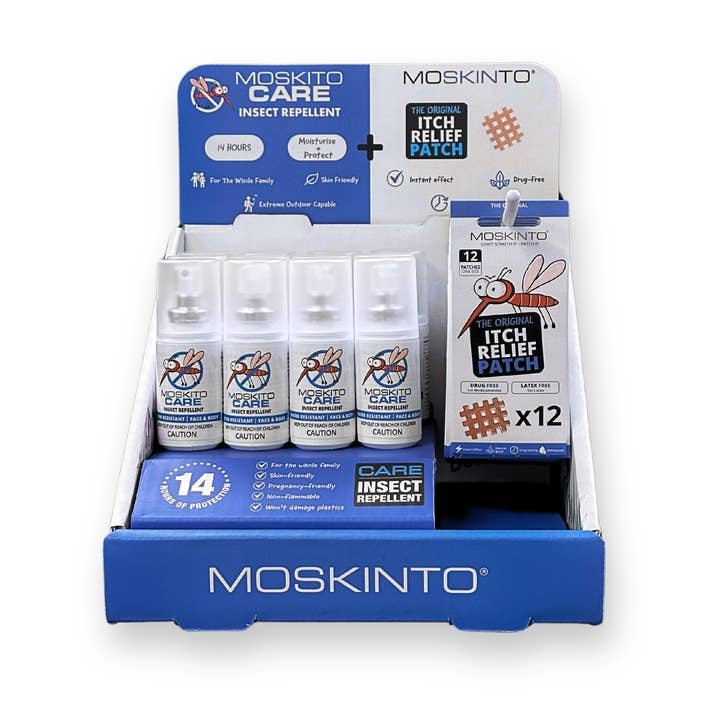 Moskinto: Original Itch-Relief Patch & 14hr Insect Repellent - Wholesale Retailer Display - Beauty & Wellness - Moskinto HQ Mini Shelf Display