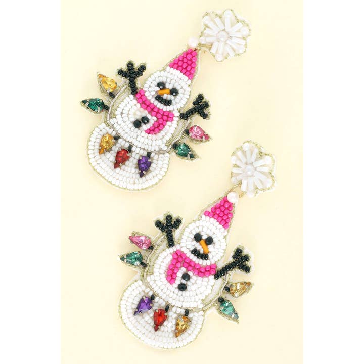 Wt TANGLED CHRISTMAS LIGHTS SNOWMAN BEADED EARRINGS 20 for wholesale on Faire