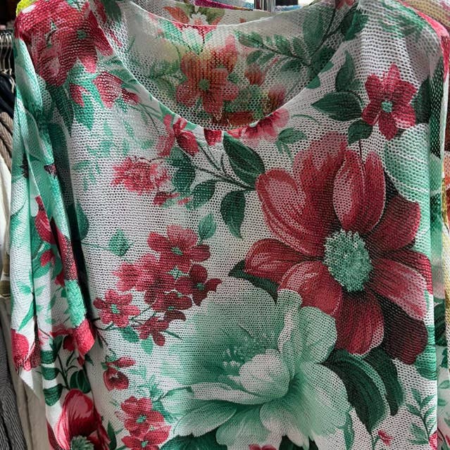 COFL6 Aqua Red Floral Round Knit Printed Sweater LOOWIE for wholesale by LOOWIE