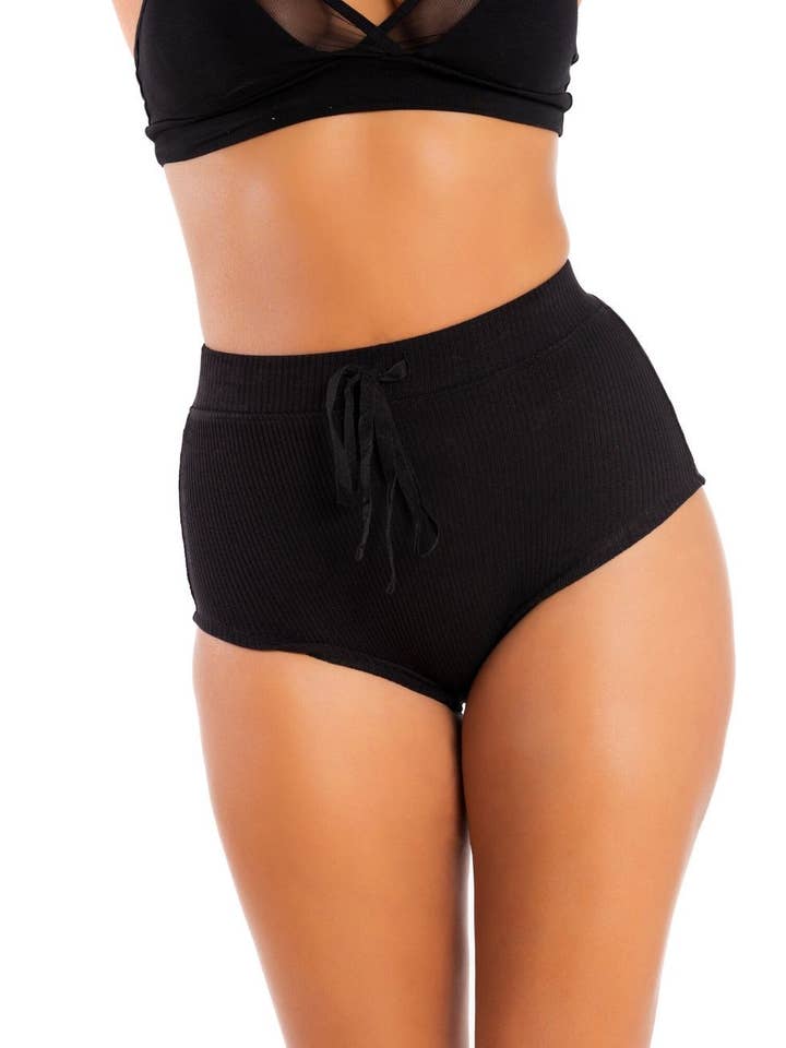 Culotte côtelée taille haute - Noir pour la vente par 4WBW Intimates
