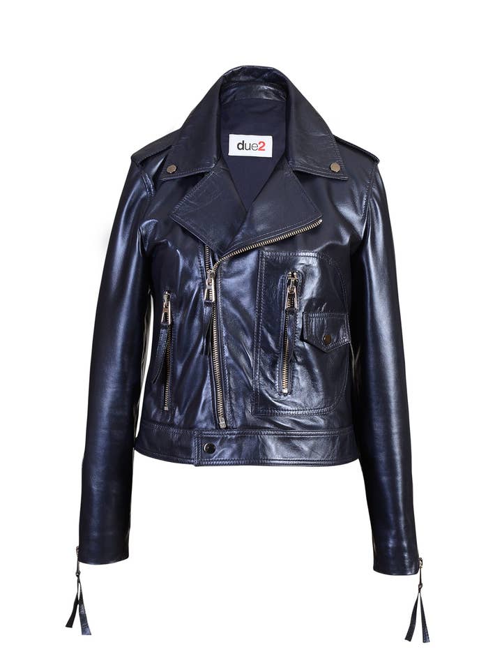 Giacca in Pelle da Motociclista - Blu Scuro per la vendita all'ingrosso da parte di DUE2store