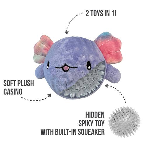 foufouBRANDS - Wholesale Pet Plush Toy - Dog - Fuzzy Wuzzy Axolotl Spikers 2-in-1 Spiker Ball Toy