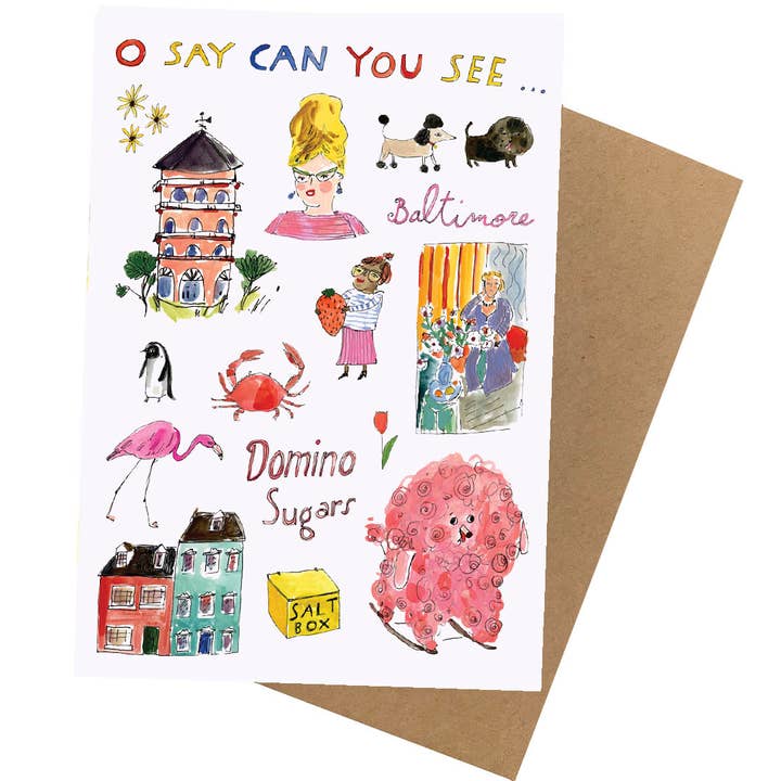 ELIZABETH GRAEBER art + illustration - Wholesale Stationery/Notecard Set - Illustrated Baltimore, MD notecard with colorful envelope