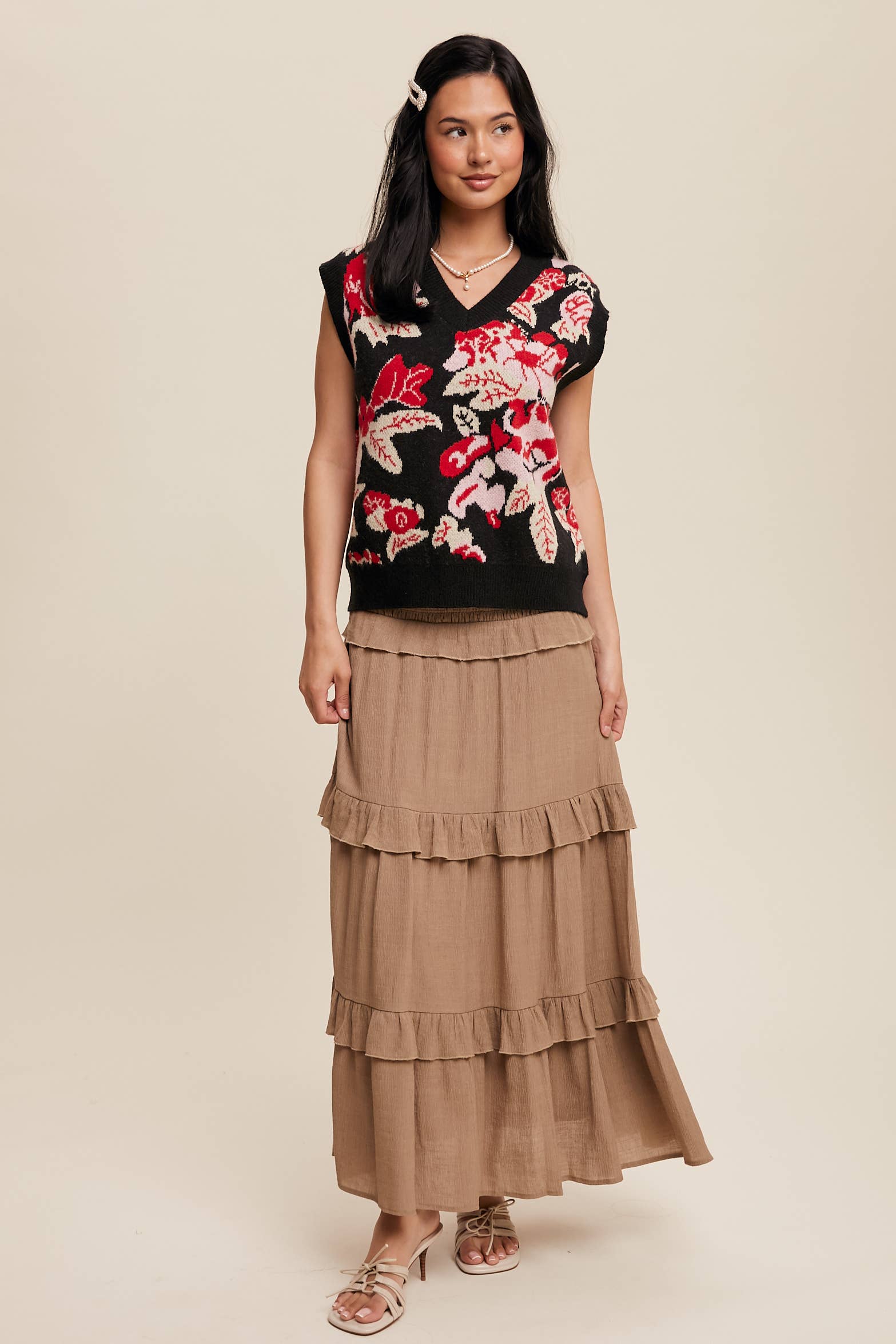 Listicle - Wholesale Skirt - Women's - 2-Way Smocked Ruffle Tiered Midi Dress or Skirt6