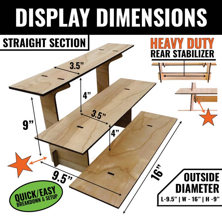 Torched Displays - Wholesale Retailer Display Stand/Case - 3-Tier Retail Table Display Straight Stand with Shelves