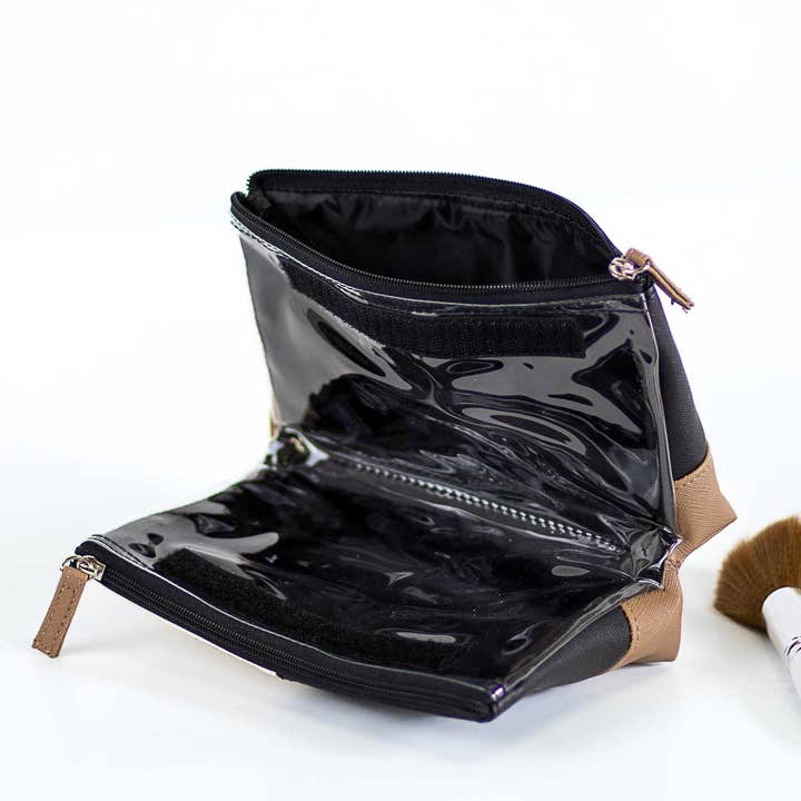 The Royal Standard - Wholesale Makeup/Cosmetic Bag - Hollis Travel Cosmetic White/Black/Taupe 8..5x5x32