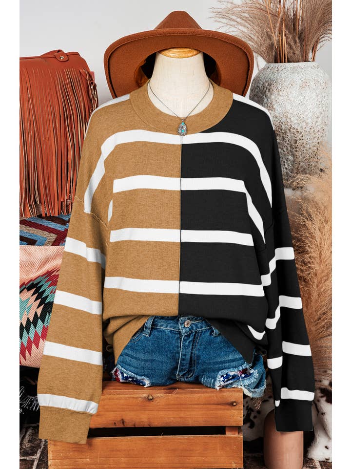 fashionworks - Wholesale Knit Sweater - Women's - Fashion-W Fall Stripe Colorblock Oversized Sweater*S-2XL
