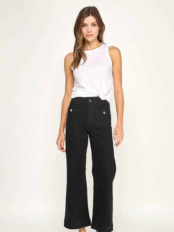 JEAN EN DENIM À JAMBE LARGE ET TAILLE MI-HAUTE pour la vente par Miss Love