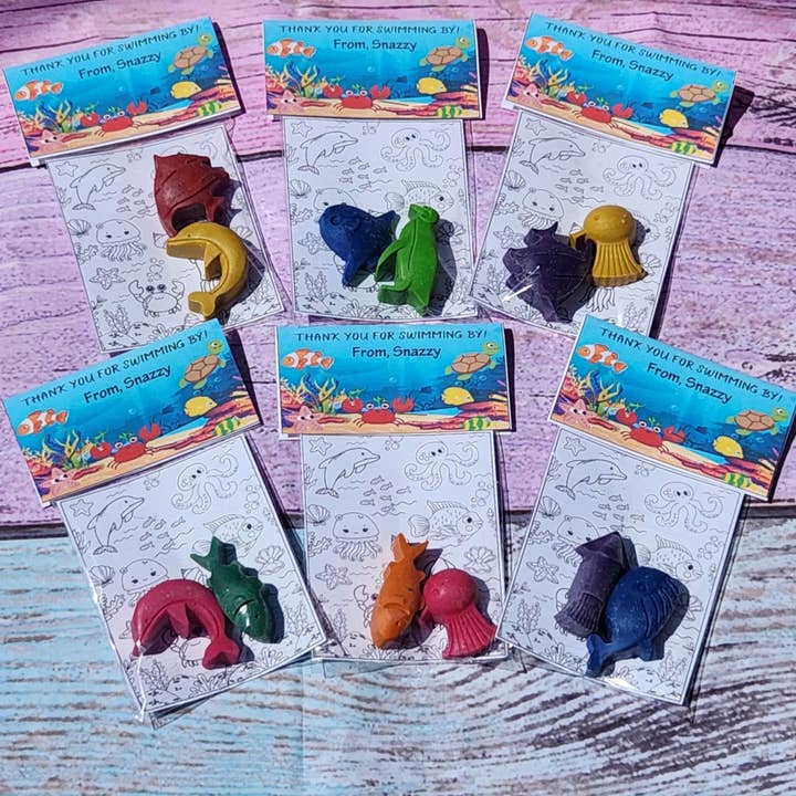 Snazzy Crayons - Venta al por mayor Regalo para invitados - Kit de Colorear de Natación por Cumpleaños | Recuerdos de Fiesta Oceánica