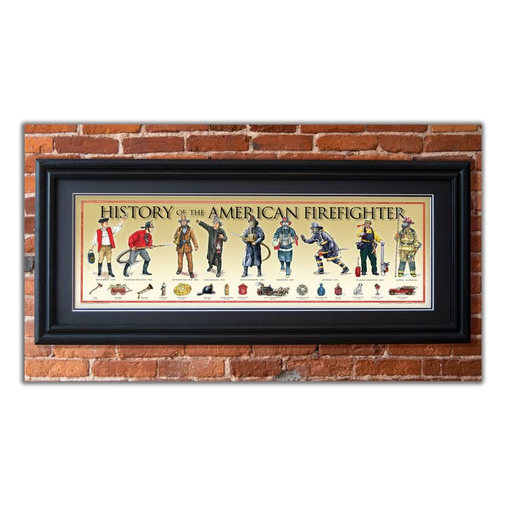 Historia del Bombero Americano - Enmarcado 2” Negro con Doble Paspartú, Moldura Estriada 11 ¾" x 36" para venta al por mayor de History America