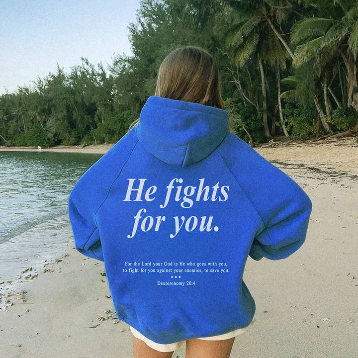 God Fights For You Cobalt Hoodie for wholesale by Bella Me