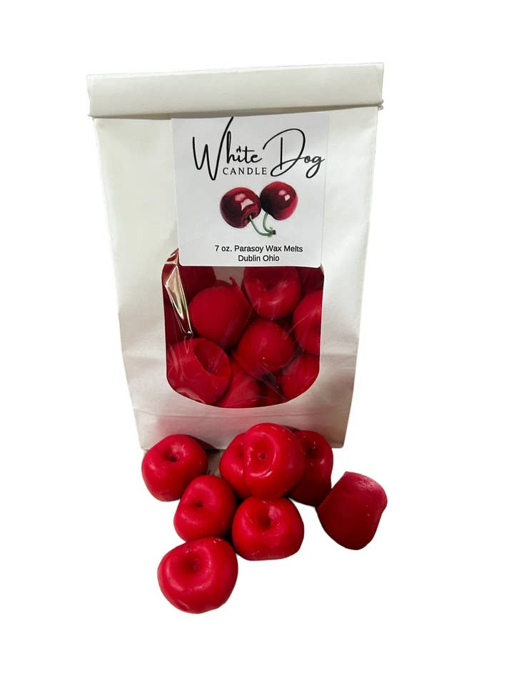 Cherry scented and shaped Wax Melts. for wholesale by White Dog Candle LLC