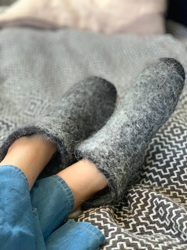 Marled Black Kosy Home Wool Slipper Socks - Nordic Attitude for wholesale on Faire4