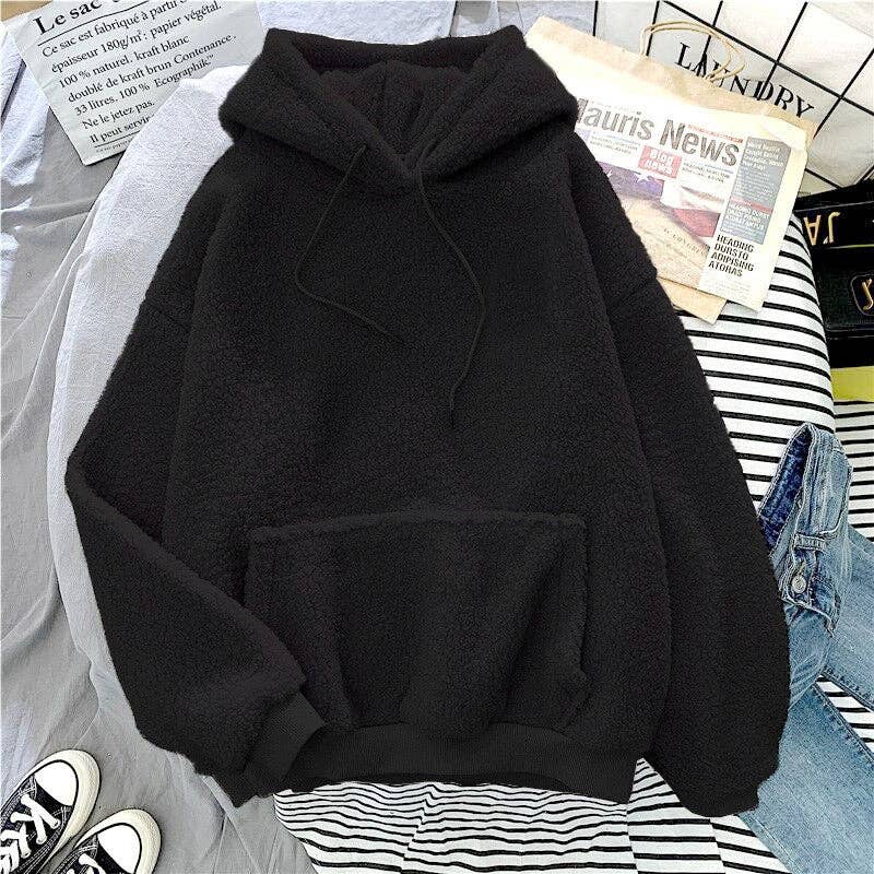 UZ Wholesale Store - Wholesale Hoodie - Women's - Solid Color Hooded Thickened Lamb Wool Sweater0