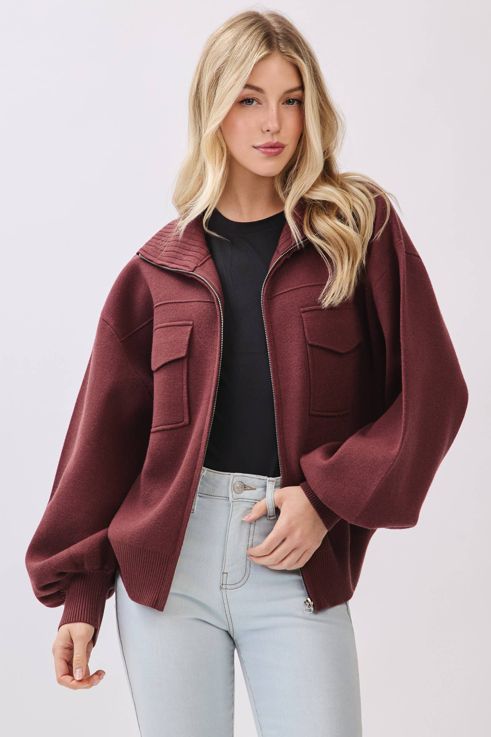 Calista - Wholesale Bomber Jacket - Women's - SWEATER BOMBER JACKET - VW613311