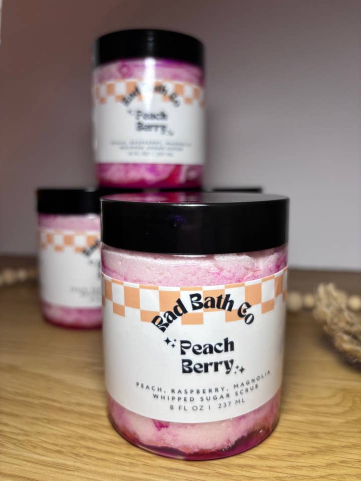 Peach Berry Whipped Sugar Scrub | Peach Magnolia Raspberry Sugar Scrub for wholesale by Rad Bath Co