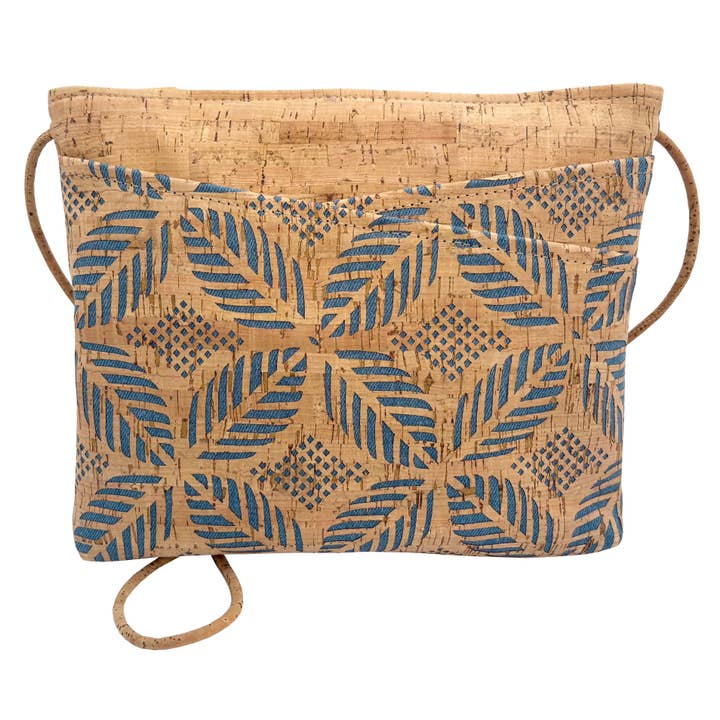 GROßE Kork-Umhängetasche mit Reißverschluss oben | Denim Palm Die Cut Kork für den Großhandel von Natalie Therese