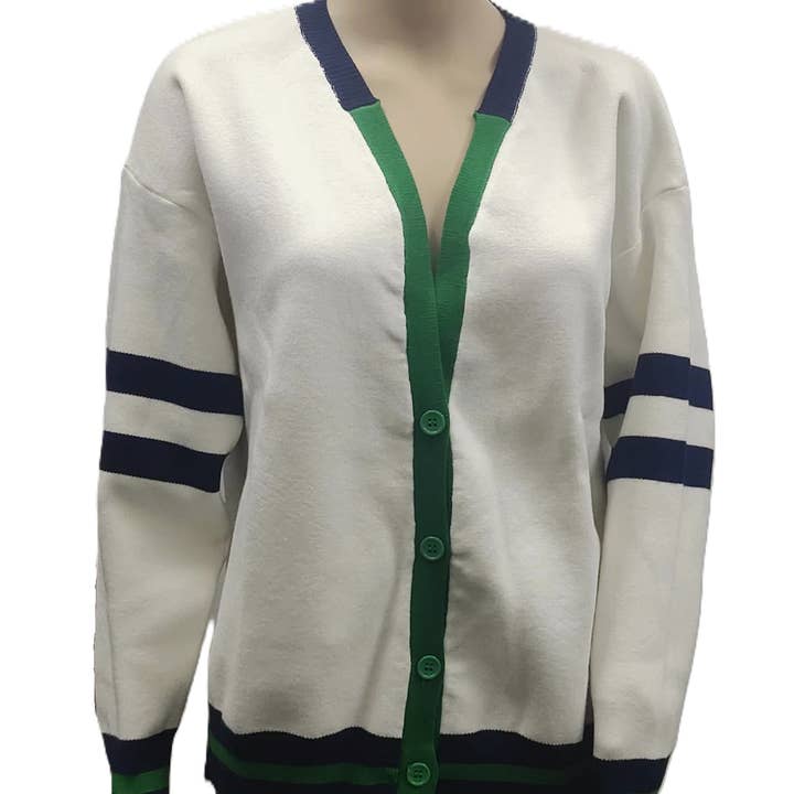 Rosa Clothing - Wholesale Cardigan - Women's - Stylish Contrast Color Striped Minimalist Cardigan3