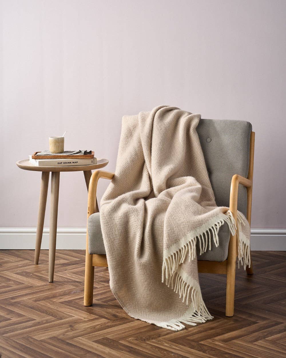The British Blanket Company – wholesale Throw blanket – Clifton Herringbone Blanket: Bath Stone1