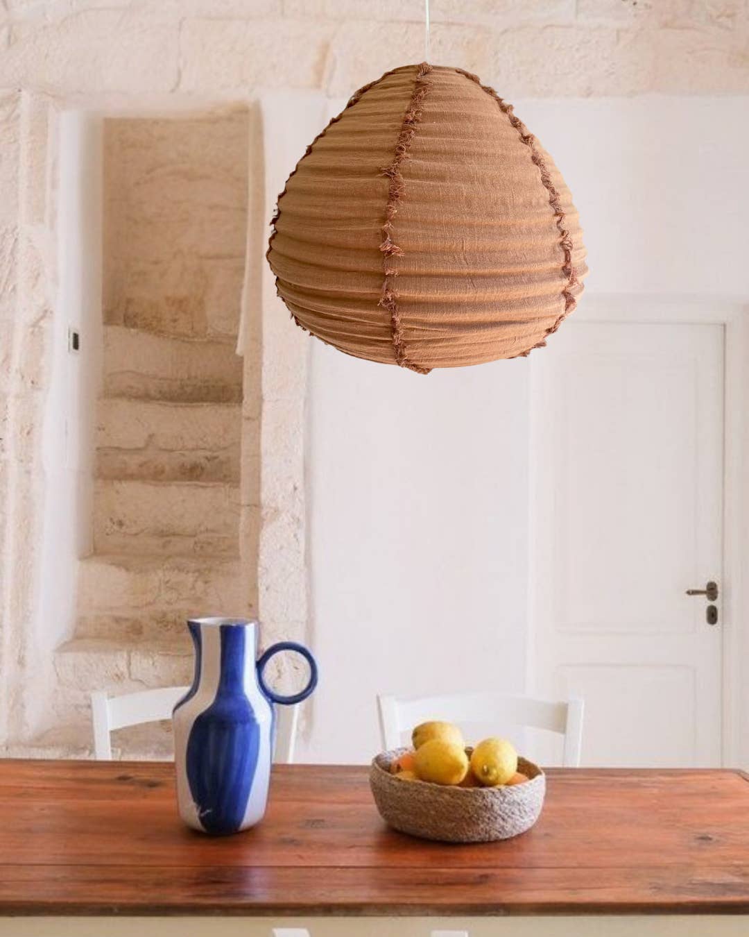 Little Nordic Sol - Wholesale Lantern - Linen Light Shade Paere Fringed Mocha Mousse 50cm
