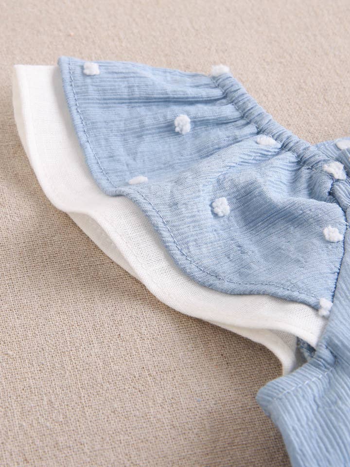 Dadati – wholesale Dress – Baby – Blue plumeti baby dress with white polka dots