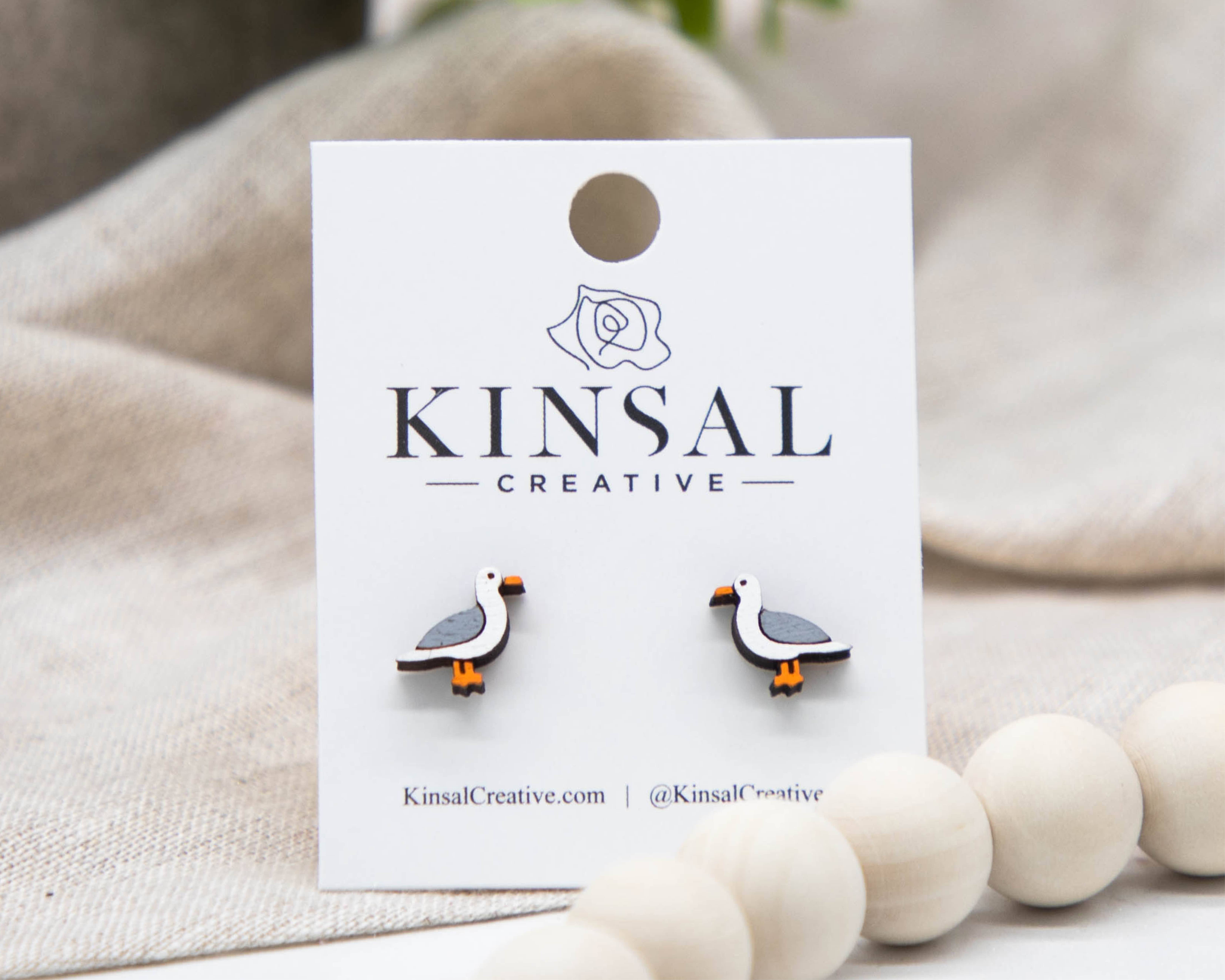 Kinsal Creative – wholesale Stud/post earrings – Seagull Wood Stud Earrings