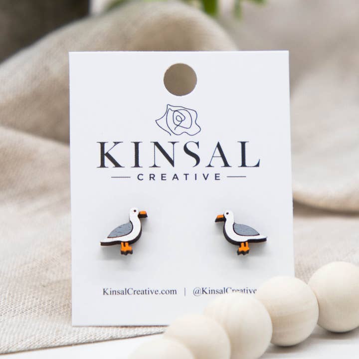 Kinsal Creative - Wholesale Stud/Post Earrings - Seagull Wood Stud Earrings