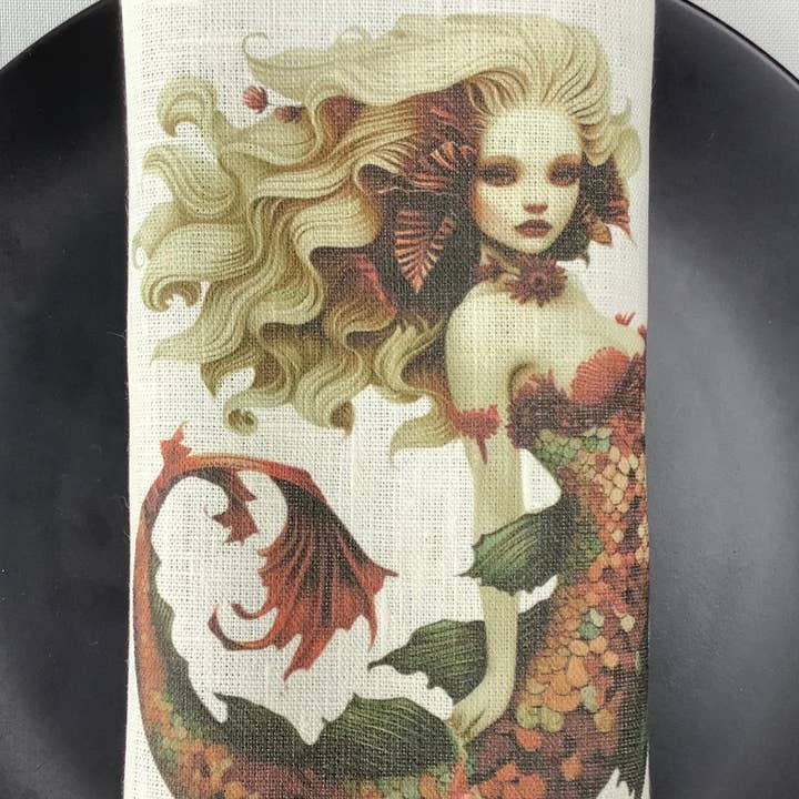 Suisse Maison de Lin - Wholesale Dinner & Cloth Napkin - Summer Mermaids Natural Linen Napkins (Set of 6)