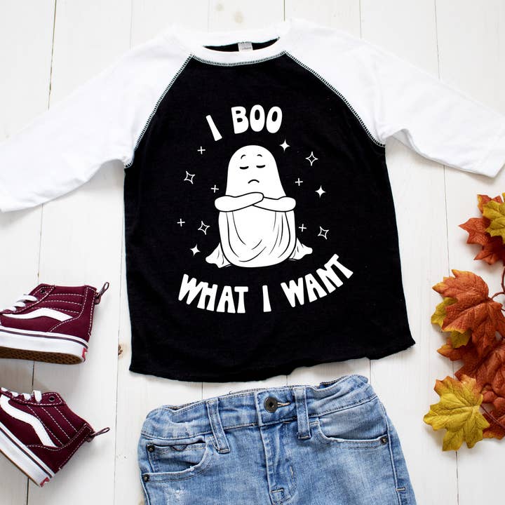 T-shirt de baseball d'Halloween I Boo What I Want pour garçon pour la vente par Sonrise State