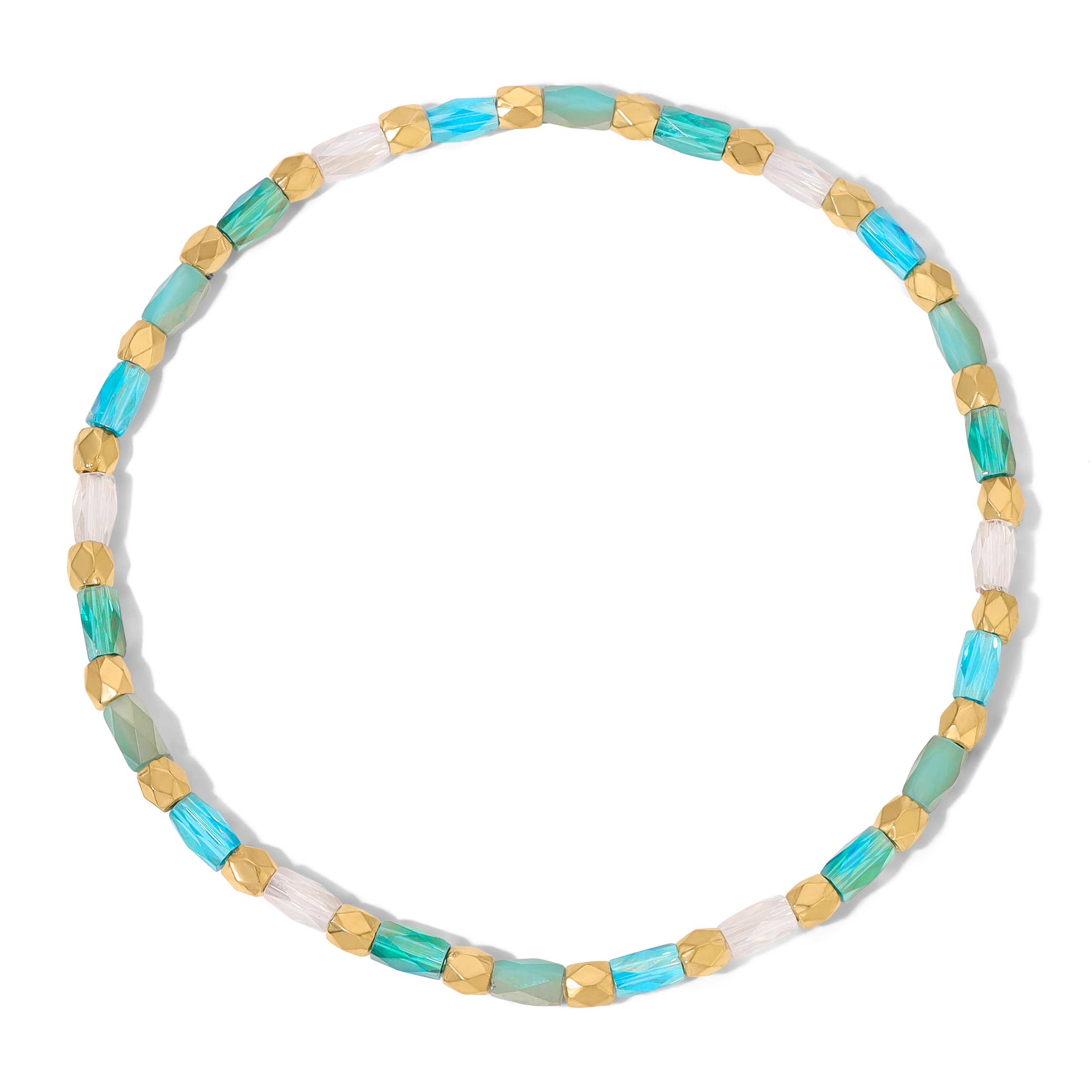 My Fun Colors - Vente Bracelet de perles - Bracelet Élastique en Perles Cristal Mix | Turquoise Clair avec Or1
