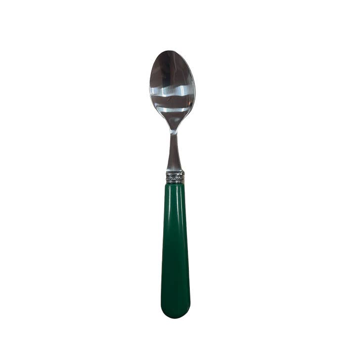 Green stainless steel coffee spoon with serrated edge for wholesale by Opjet Paris