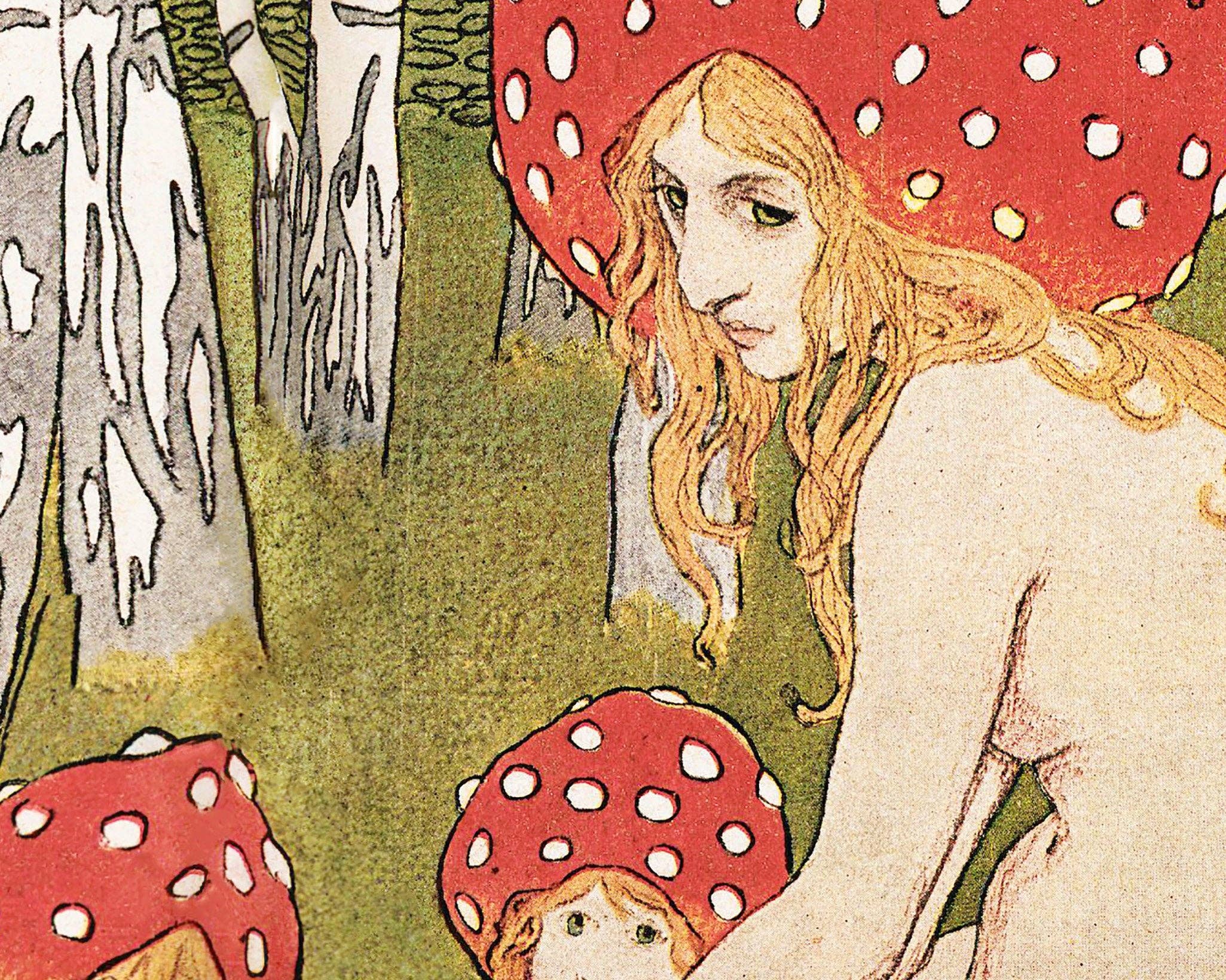 Rock Paper Scissors Wall Art - Vente Affiche d'art - Tirage d'art Vintage Mère Nature | Mère Champignon et ses enfants | Art mural des bois anciens | Peinture de conte de fées | Forêt magique3