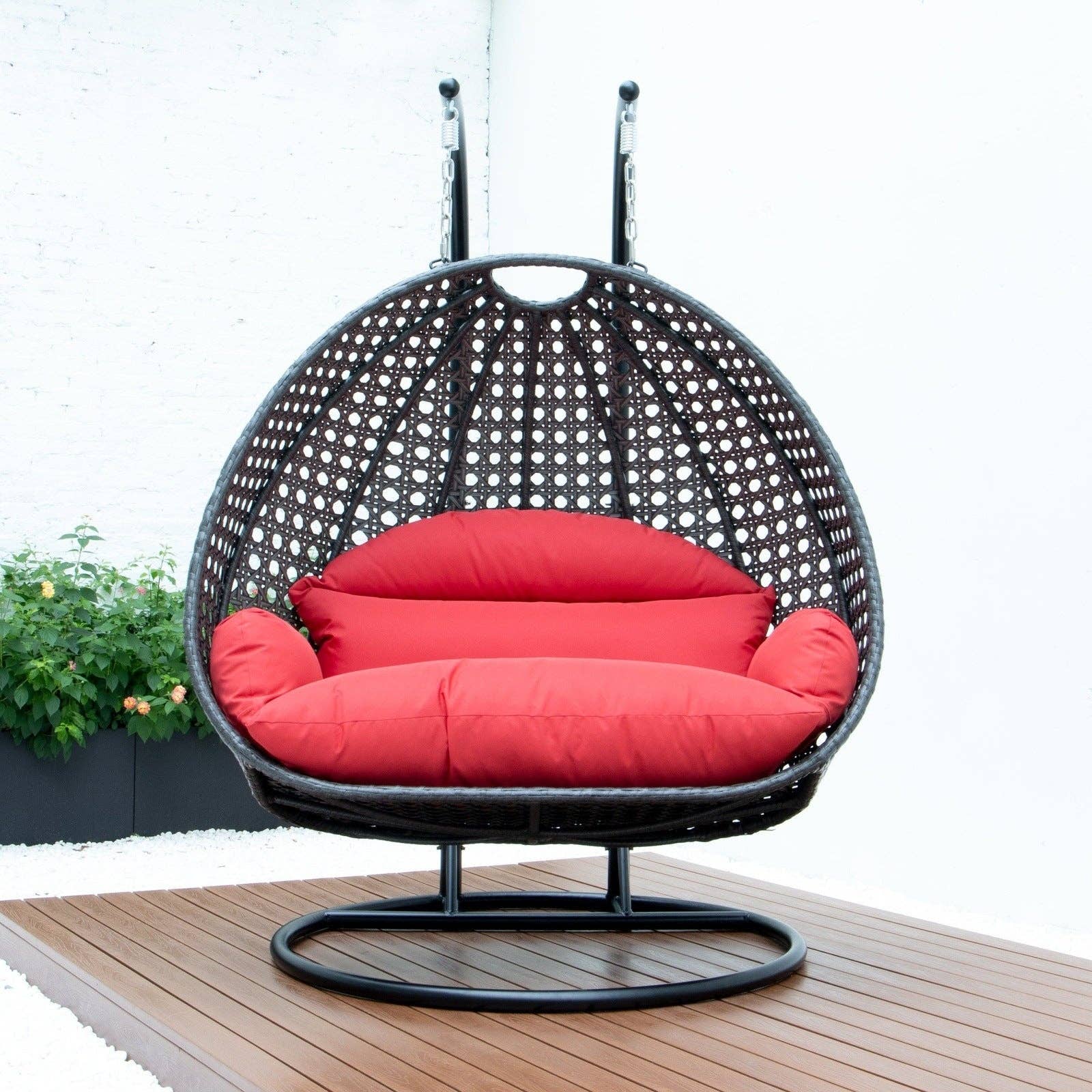 LeisureMod - Wholesale Egg Chair - Modern Charcoal Wicker Hanging Double Seater Egg Swing Chair99